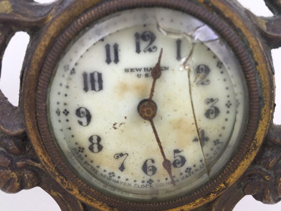 Vintage Art Nouveau Bronze Case New Haven Clock Co Clock [Photo 7]