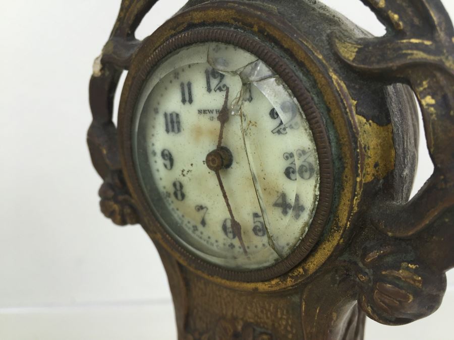 Vintage Art Nouveau Bronze Case New Haven Clock Co Clock [Photo 27]