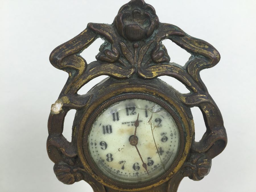 Vintage Art Nouveau Bronze Case New Haven Clock Co Clock [Photo 6]