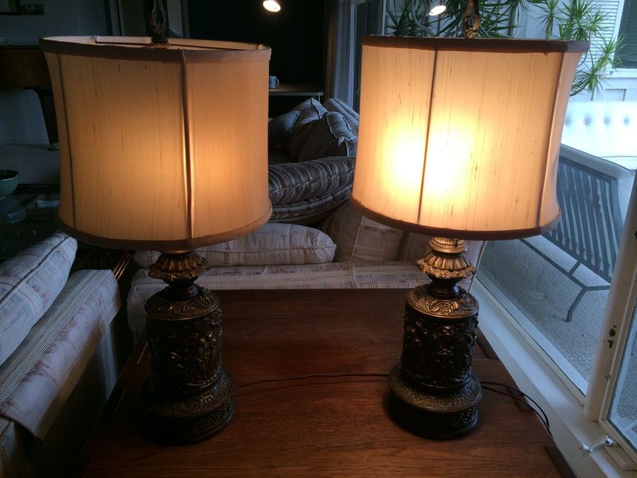 Pair of Heavy Vintage Brass Lamps