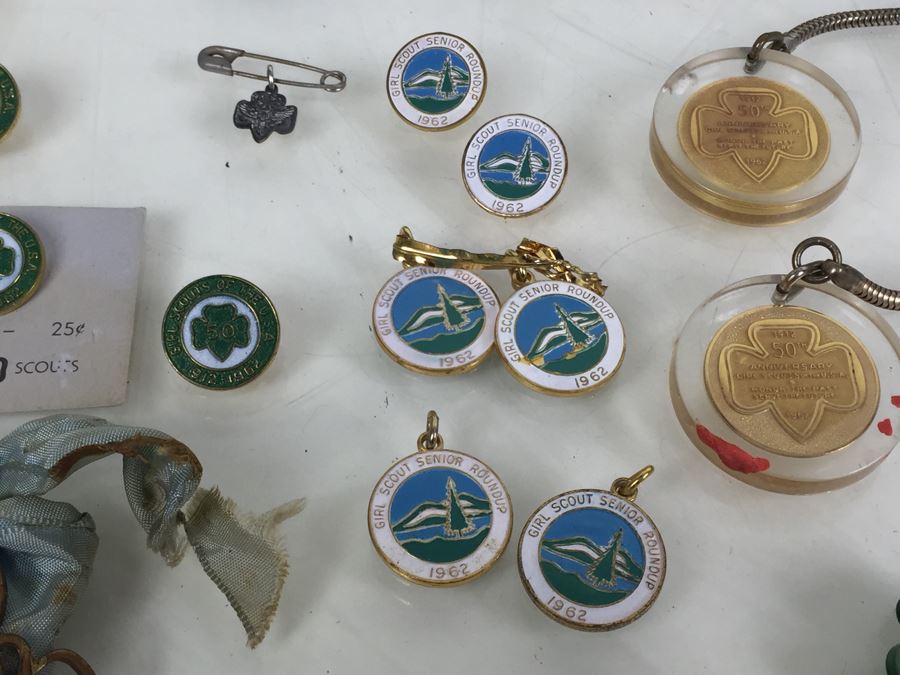Large Collection Of Boy Scouts And Girl Scouts Collectibles Including Pocket Knife, Various Buttons, Medals, Scarf, Etc. Circa 1950's / 1960's [Photo 29]