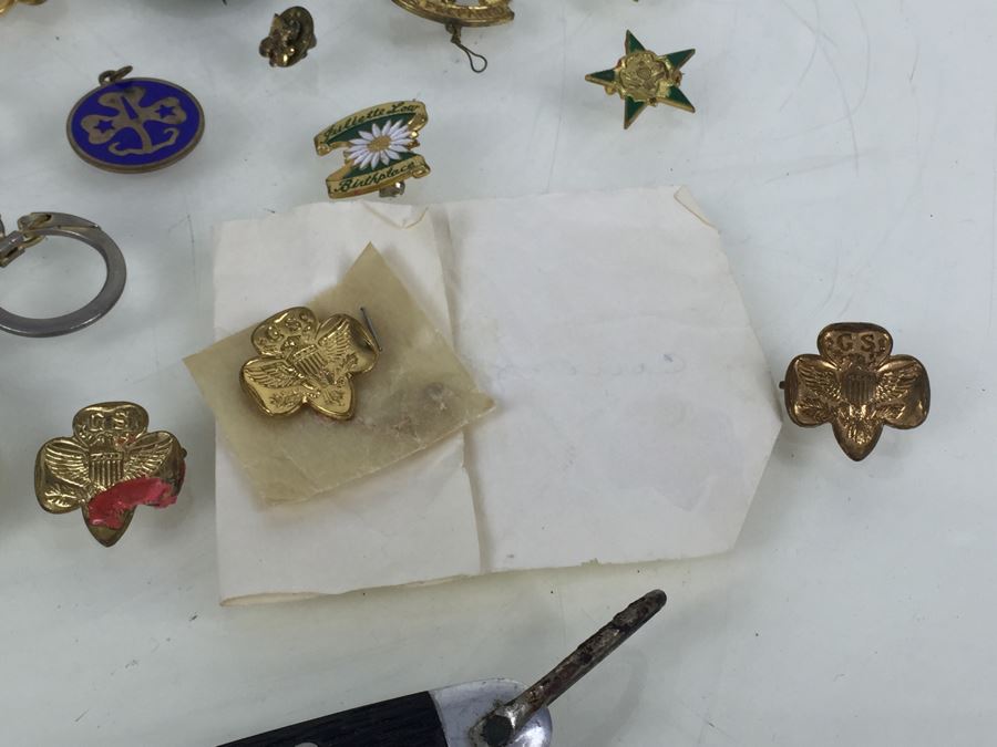Large Collection Of Boy Scouts And Girl Scouts Collectibles Including Pocket Knife, Various Buttons, Medals, Scarf, Etc. Circa 1950's / 1960's [Photo 28]