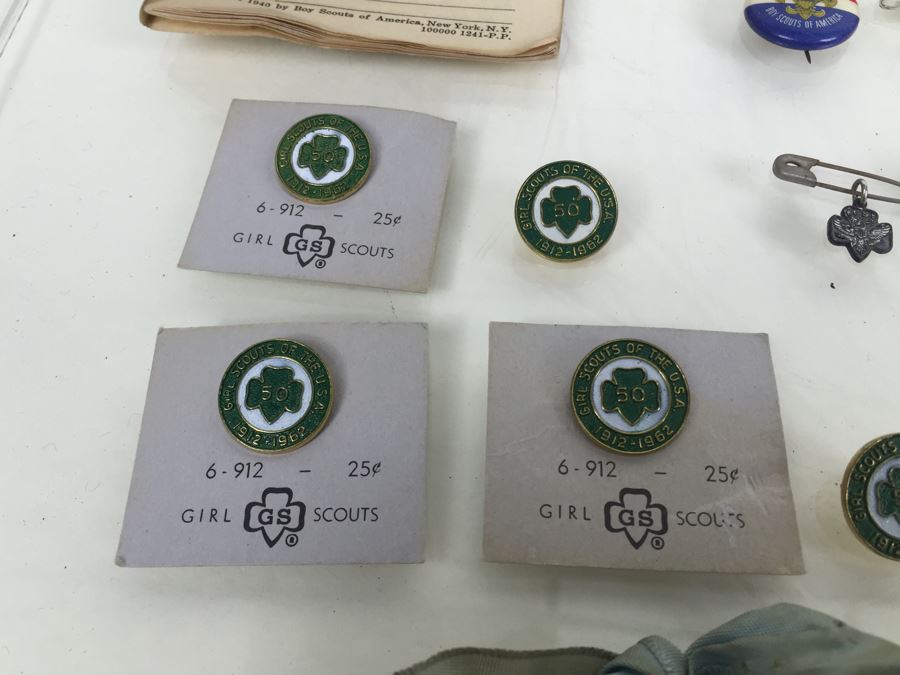 Large Collection Of Boy Scouts And Girl Scouts Collectibles Including Pocket Knife, Various Buttons, Medals, Scarf, Etc. Circa 1950's / 1960's [Photo 34]