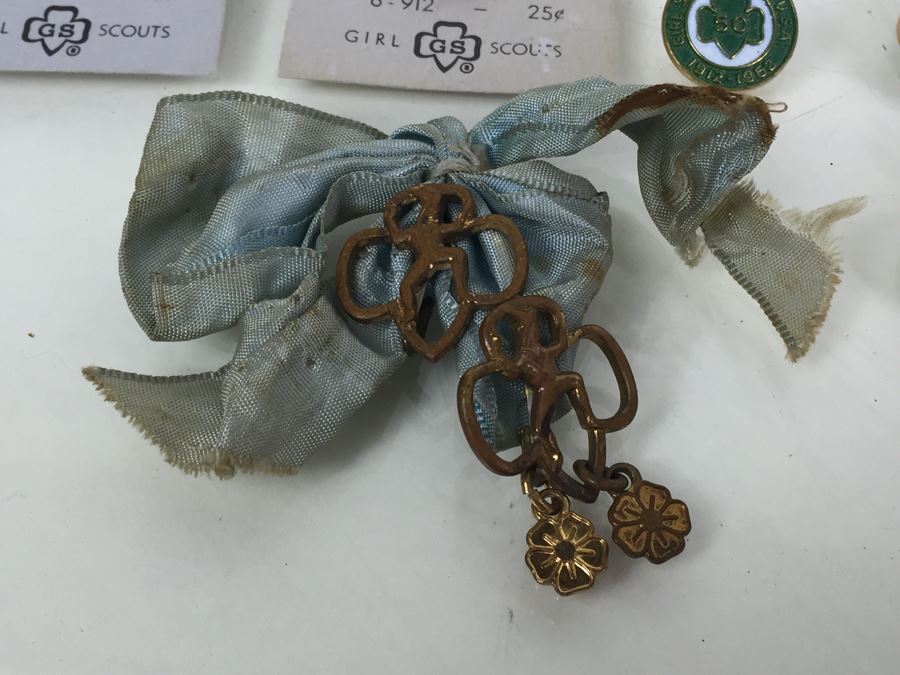 Large Collection Of Boy Scouts And Girl Scouts Collectibles Including Pocket Knife, Various Buttons, Medals, Scarf, Etc. Circa 1950's / 1960's [Photo 3]