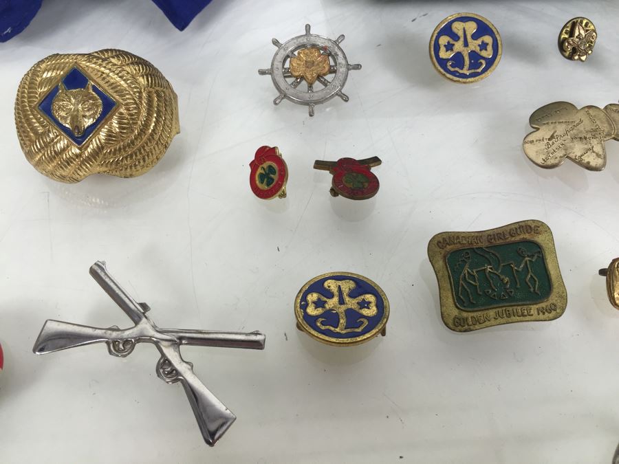 Large Collection Of Boy Scouts And Girl Scouts Collectibles Including Pocket Knife, Various Buttons, Medals, Scarf, Etc. Circa 1950's / 1960's [Photo 9]