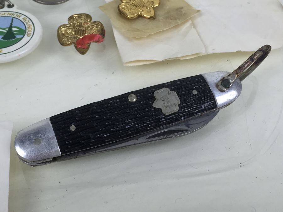 Large Collection Of Boy Scouts And Girl Scouts Collectibles Including Pocket Knife, Various Buttons, Medals, Scarf, Etc. Circa 1950's / 1960's [Photo 26]