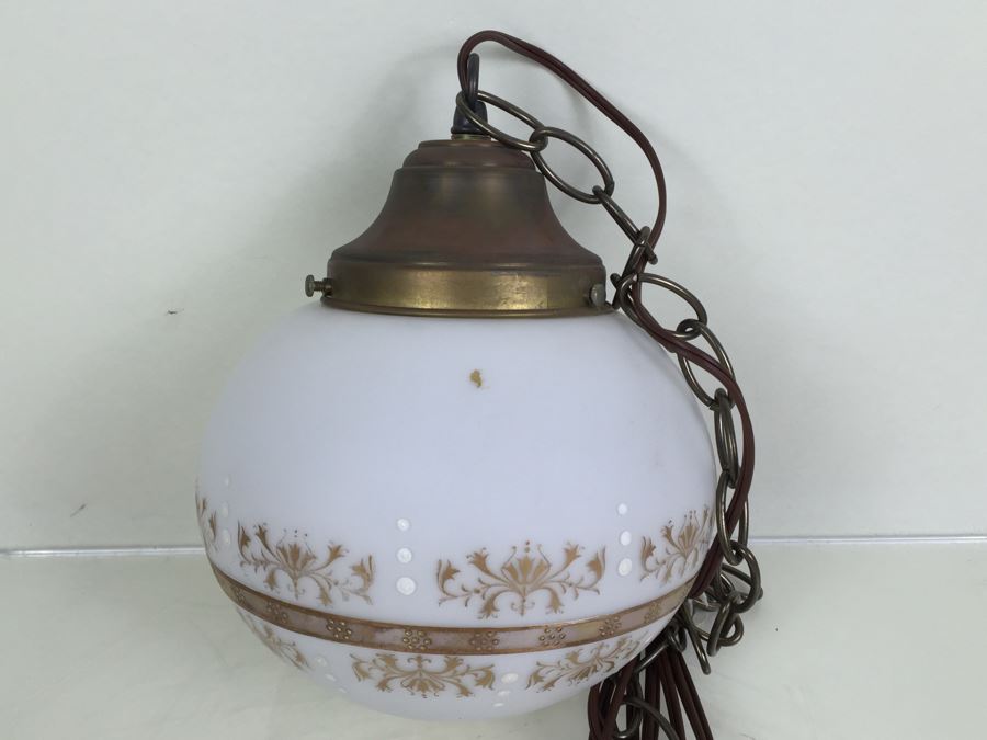 Vintage Glass Pendant Light Fixture With Plug And Chain