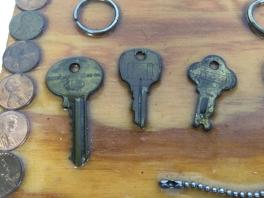 Folk Art Piece Showing Various Keys Surrounded By Pennies [Photo 5]