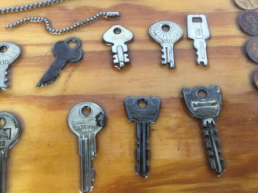 Folk Art Piece Showing Various Keys Surrounded By Pennies [Photo 7]