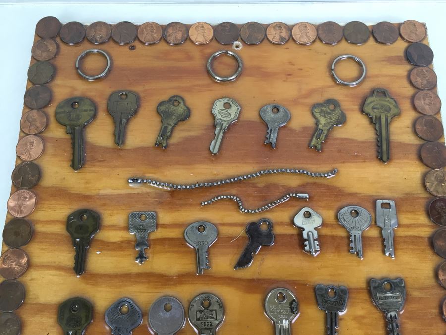 Folk Art Piece Showing Various Keys Surrounded By Pennies [Photo 2]