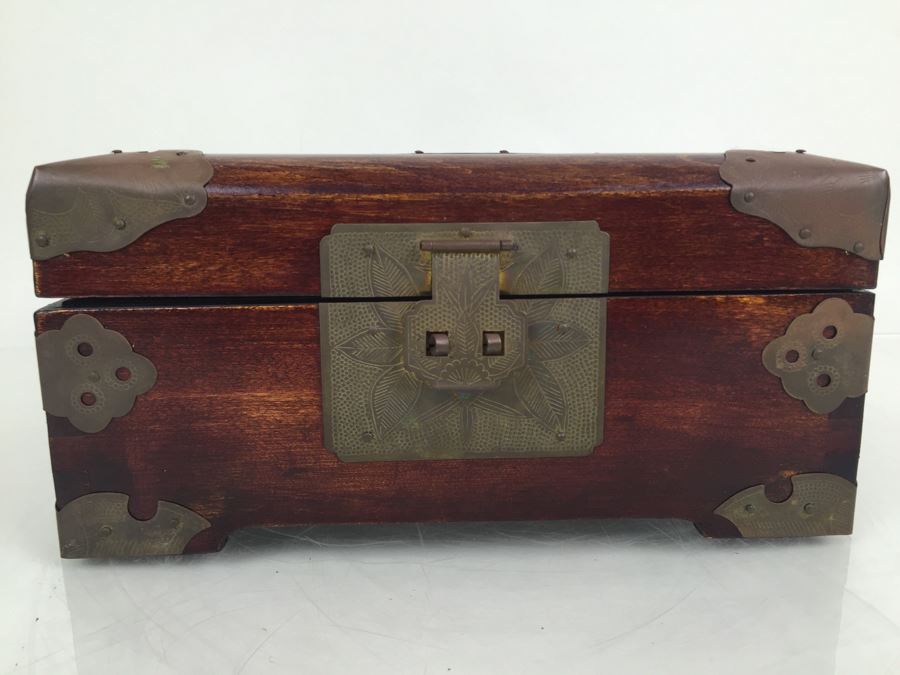 Vintage Shanghai China Wooden Jade Brass Jewelry Box Chest [Photo 6]
