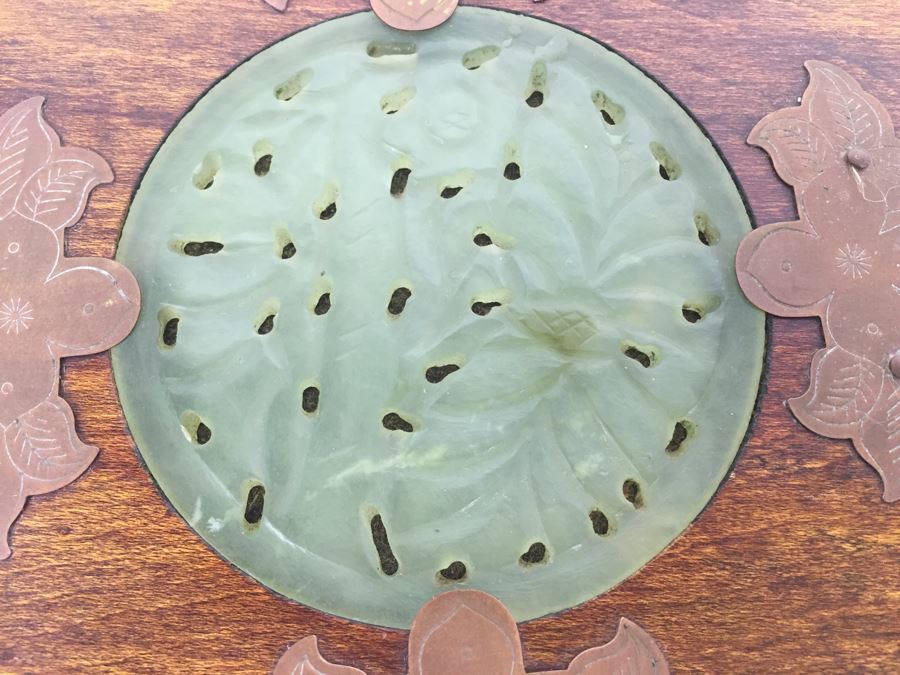 Vintage Shanghai China Wooden Jade Brass Jewelry Box Chest [Photo 3]