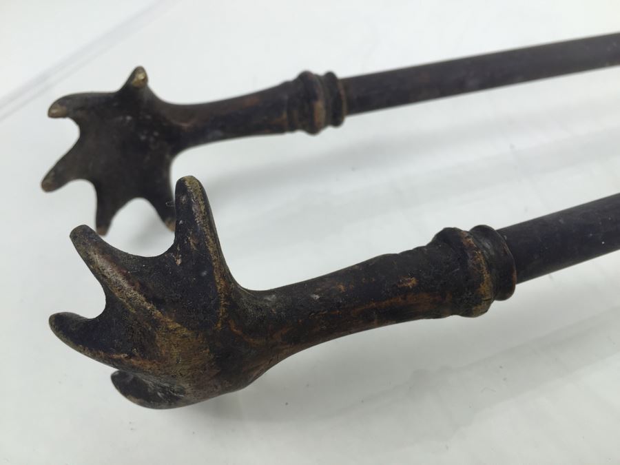Vintage Brass Fireplace Hearth Tongs Grabber Tools Claws [Photo 7]