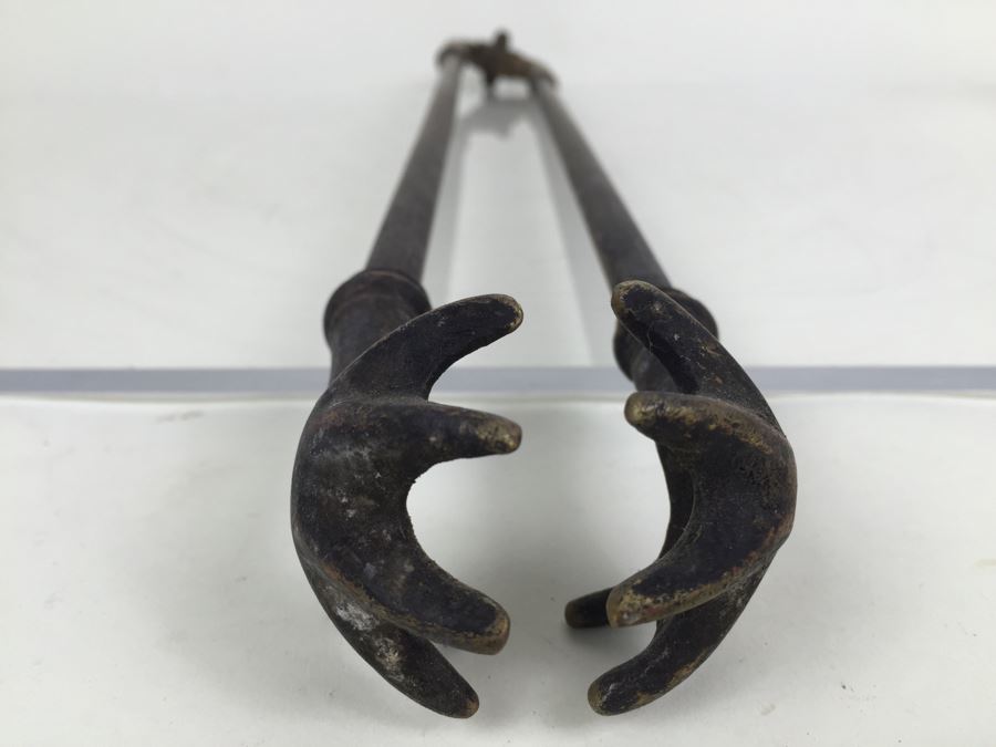 Vintage Brass Fireplace Hearth Tongs Grabber Tools Claws [Photo 3]