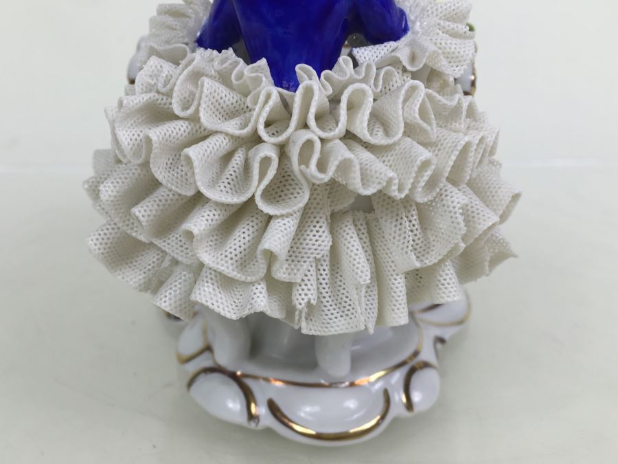 Vintage German Porcelain Dresden Lace Victorian Lady Piano Figurine Figure 5883 [Photo 16]