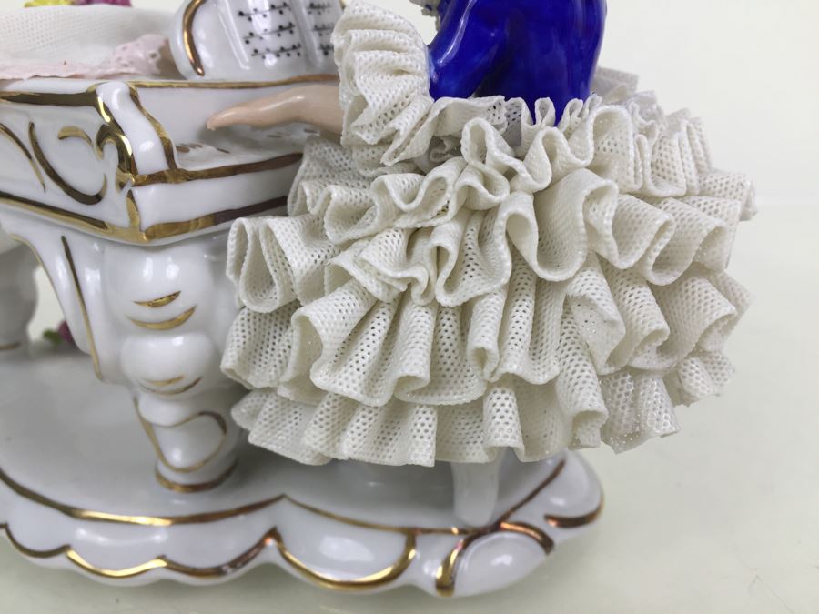 Vintage German Porcelain Dresden Lace Victorian Lady Piano Figurine Figure 5883 [Photo 13]