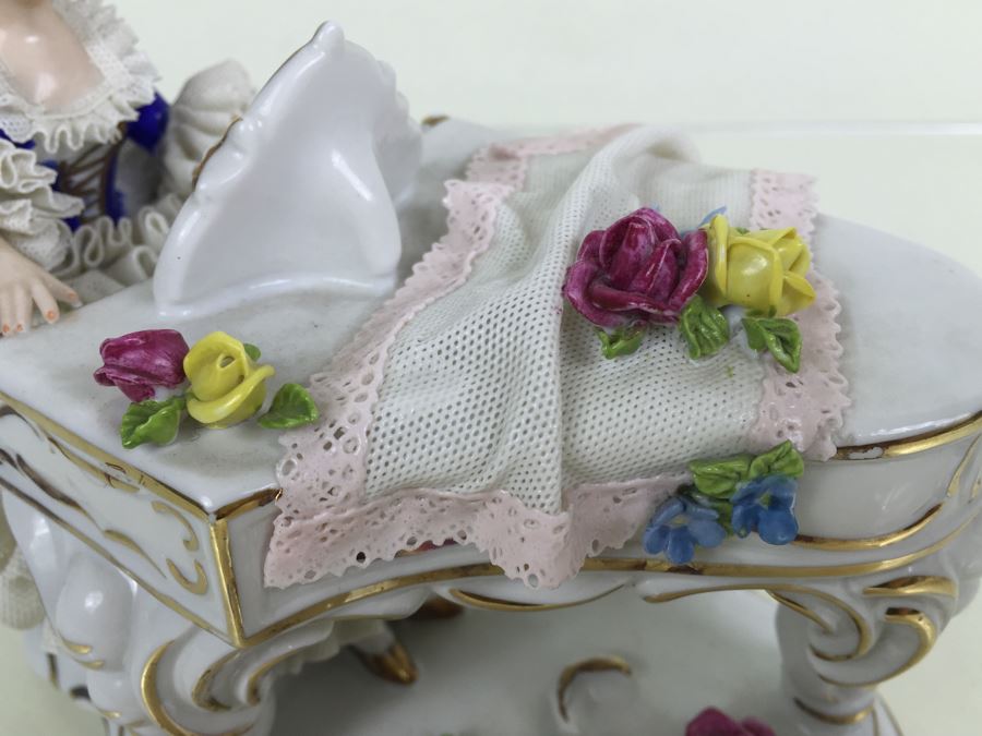 Vintage German Porcelain Dresden Lace Victorian Lady Piano Figurine Figure 5883 [Photo 19]