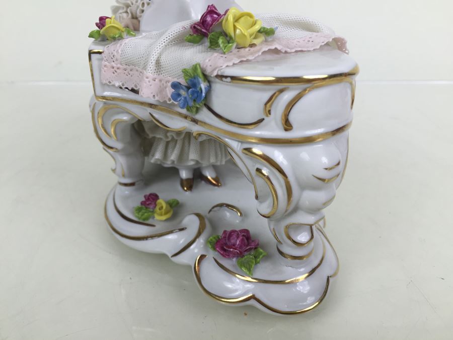 Vintage German Porcelain Dresden Lace Victorian Lady Piano Figurine Figure 5883 [Photo 8]