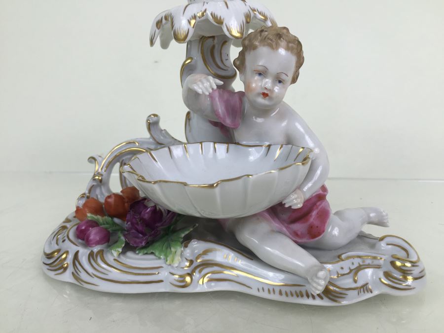 Vintage Dresden Porcelain Putto Cherub Floral Candle Holder With Bowl Dish Saxon [Photo 6]