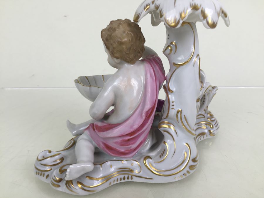 Vintage Dresden Porcelain Putto Cherub Floral Candle Holder With Bowl Dish Saxon [Photo 15]