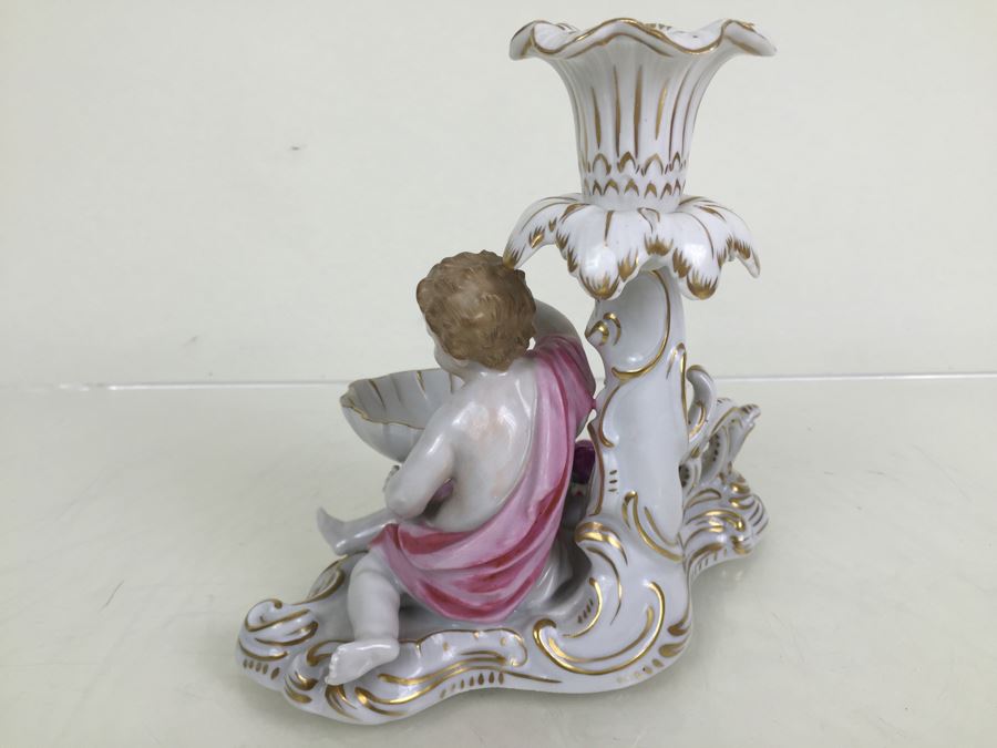 Vintage Dresden Porcelain Putto Cherub Floral Candle Holder With Bowl Dish Saxon [Photo 14]