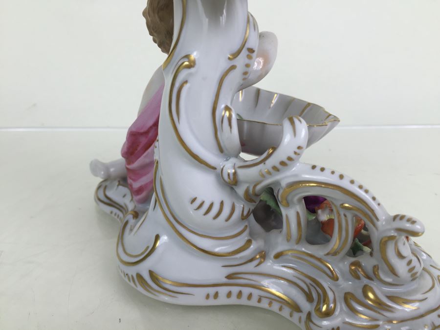 Vintage Dresden Porcelain Putto Cherub Floral Candle Holder With Bowl Dish Saxon [Photo 13]