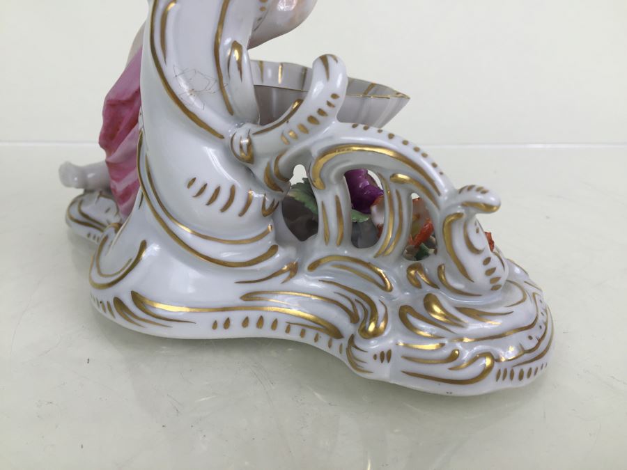 Vintage Dresden Porcelain Putto Cherub Floral Candle Holder With Bowl Dish Saxon [Photo 12]