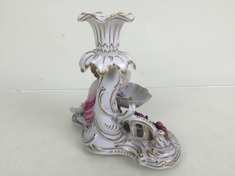 Vintage Dresden Porcelain Putto Cherub Floral Candle Holder With Bowl Dish Saxon [Photo 16]