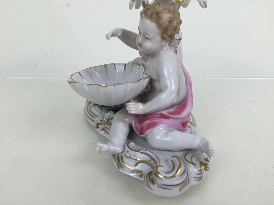 Vintage Dresden Porcelain Putto Cherub Floral Candle Holder With Bowl Dish Saxon [Photo 17]