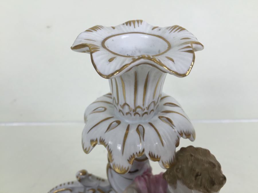 Vintage Dresden Porcelain Putto Cherub Floral Candle Holder With Bowl Dish Saxon [Photo 9]