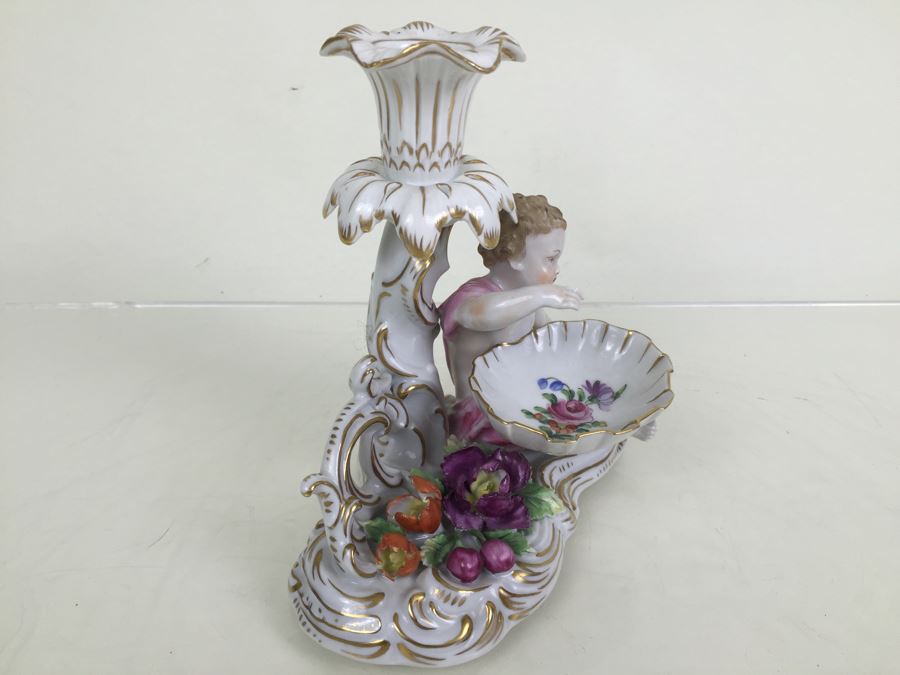 Vintage Dresden Porcelain Putto Cherub Floral Candle Holder With Bowl Dish Saxon [Photo 11]