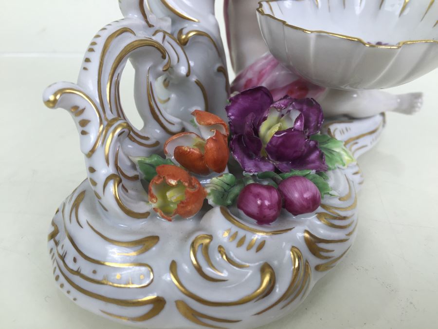 Vintage Dresden Porcelain Putto Cherub Floral Candle Holder With Bowl Dish Saxon [Photo 10]