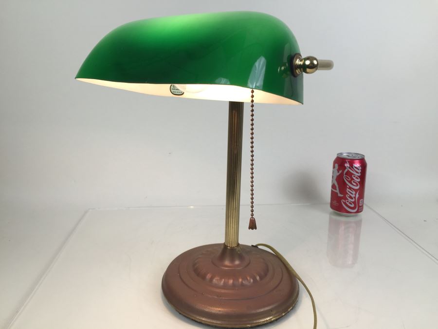 Green Glass Shade Bankers Lamp [Photo 3]