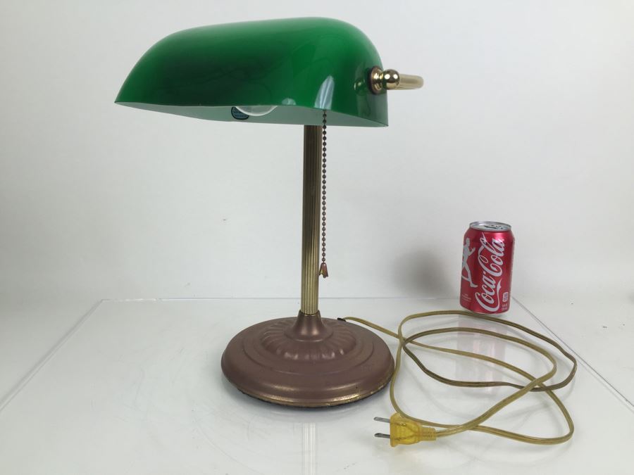 Green Glass Shade Bankers Lamp [Photo 1]