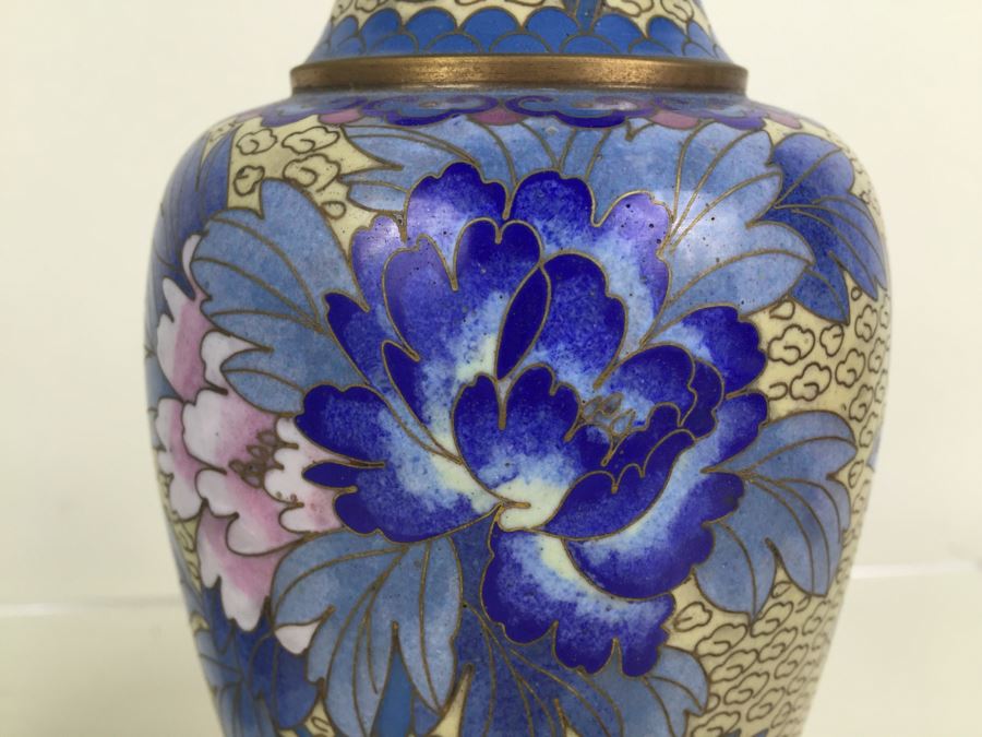 Pair Of Vintage Chinese Cloisonne Vases With Stands [Photo 2]