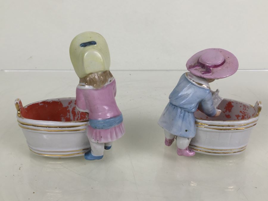 Pair Of Figurines Boy With Sailboat And Girl With Doll In Washtubs 3820 [Photo 14]