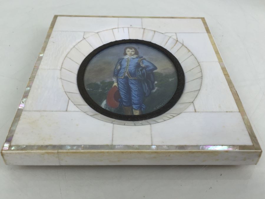 Antique Miniature Hand Painted Portrait Blue Boy (Jonathan Buttall) Signed Gainsborough [Photo 16]