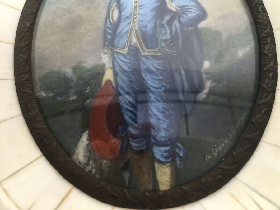 Antique Miniature Hand Painted Portrait Blue Boy (Jonathan Buttall) Signed Gainsborough [Photo 6]