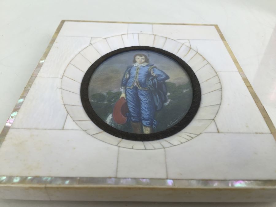 Antique Miniature Hand Painted Portrait Blue Boy (Jonathan Buttall) Signed Gainsborough [Photo 29]