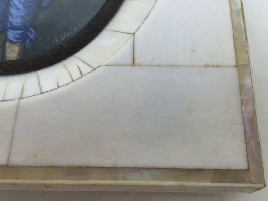 Antique Miniature Hand Painted Portrait Blue Boy (Jonathan Buttall) Signed Gainsborough [Photo 12]