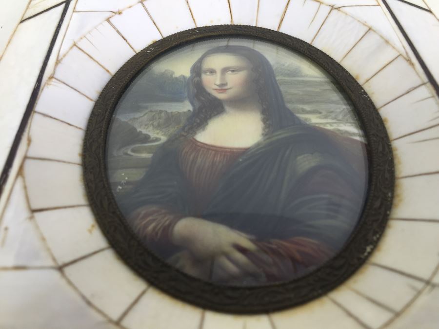 Antique Miniature Hand Painted Portrait Of Mona Lisa Signed By Artist [Photo 4]