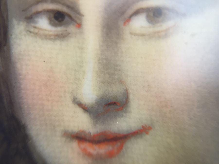 Antique Miniature Hand Painted Portrait Of Mona Lisa Signed By Artist [Photo 17]
