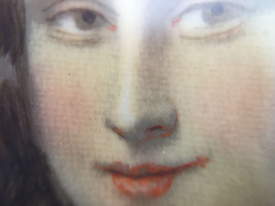 Antique Miniature Hand Painted Portrait Of Mona Lisa Signed By Artist [Photo 3]