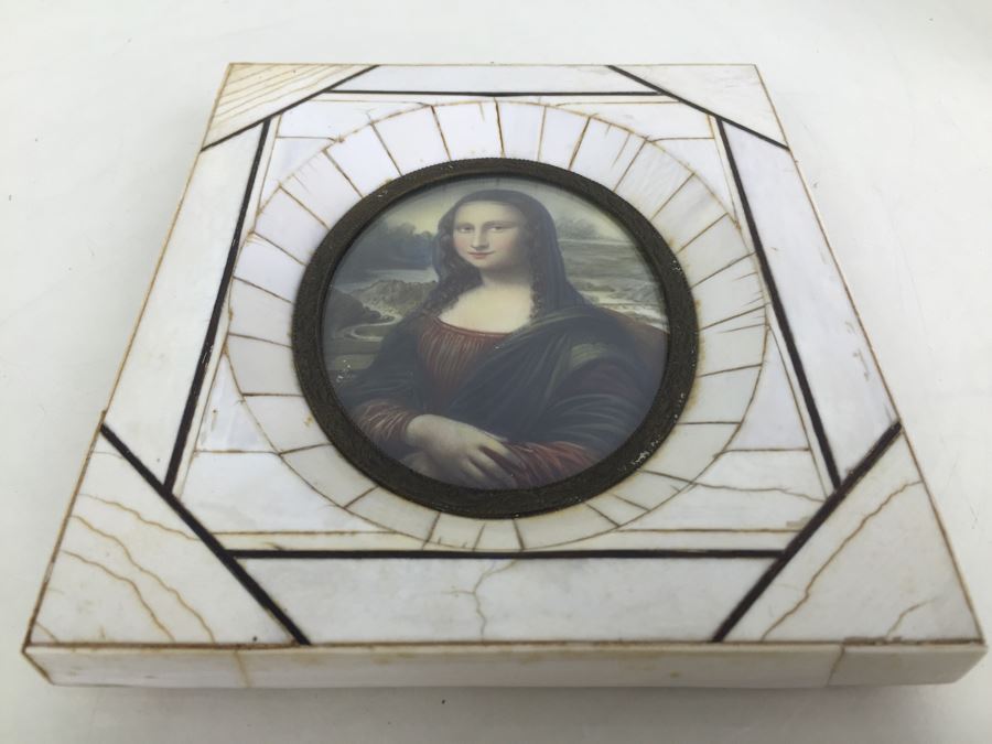 Antique Miniature Hand Painted Portrait Of Mona Lisa Signed By Artist [Photo 35]