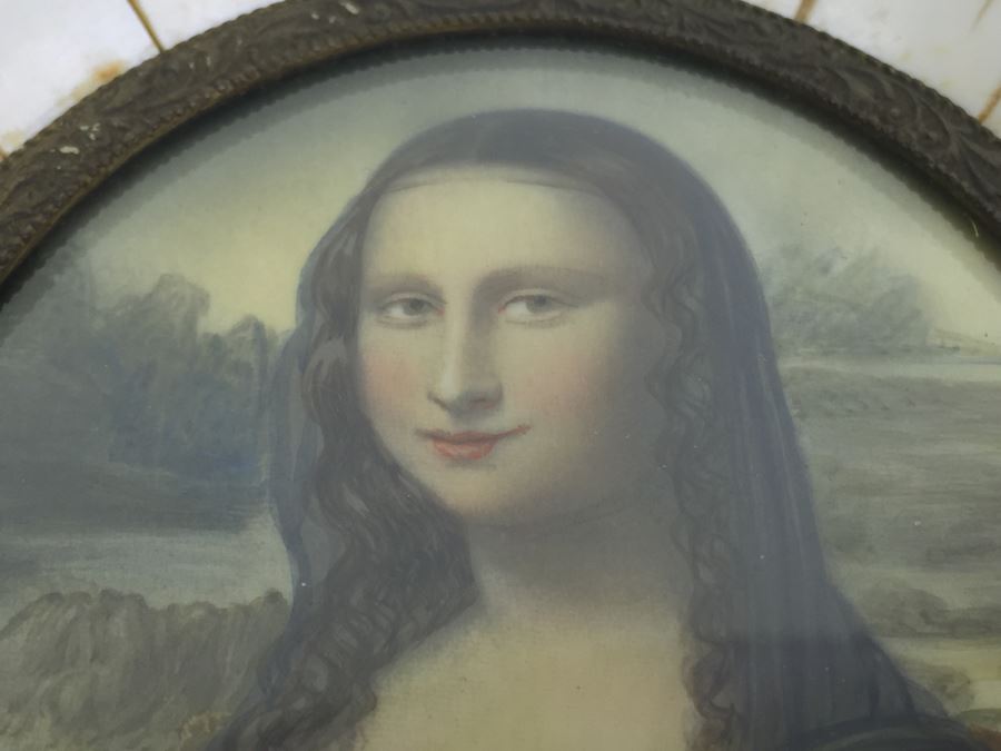 Antique Miniature Hand Painted Portrait Of Mona Lisa Signed By Artist [Photo 32]