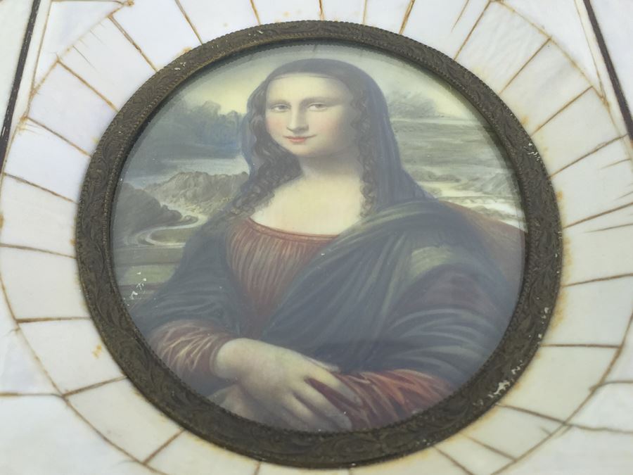 Antique Miniature Hand Painted Portrait Of Mona Lisa Signed By Artist [Photo 34]