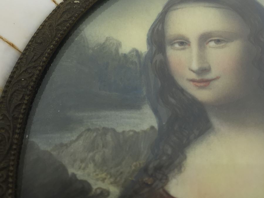 Antique Miniature Hand Painted Portrait Of Mona Lisa Signed By Artist [Photo 5]