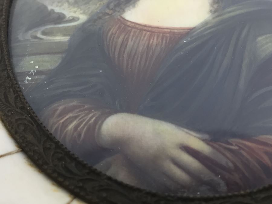 Antique Miniature Hand Painted Portrait Of Mona Lisa Signed By Artist [Photo 8]