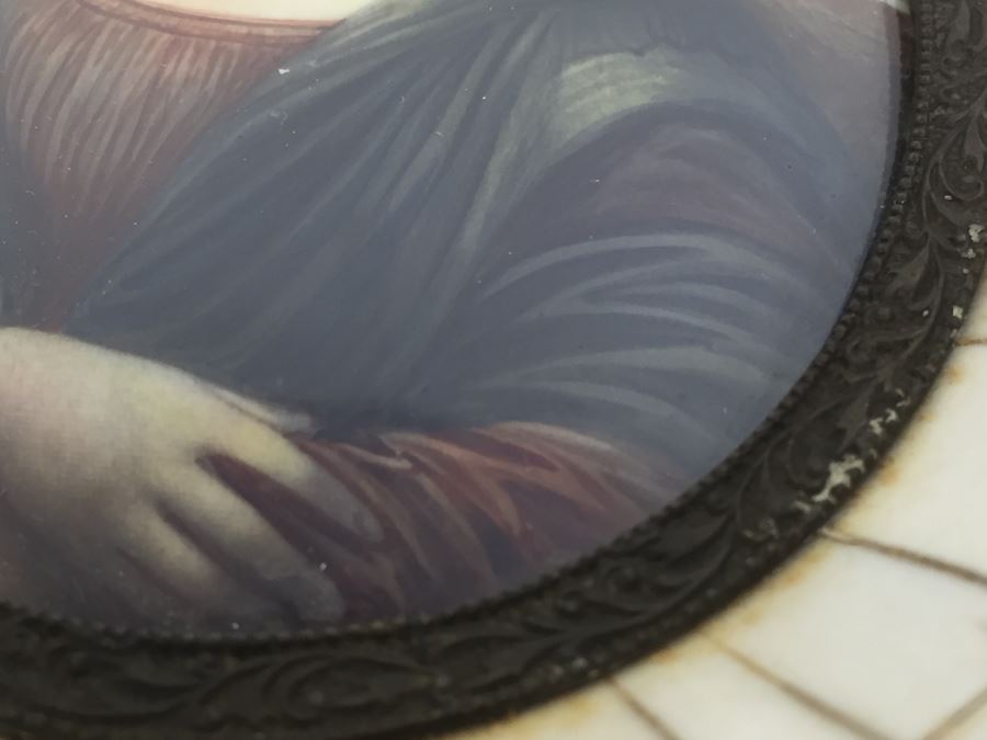 Antique Miniature Hand Painted Portrait Of Mona Lisa Signed By Artist [Photo 7]