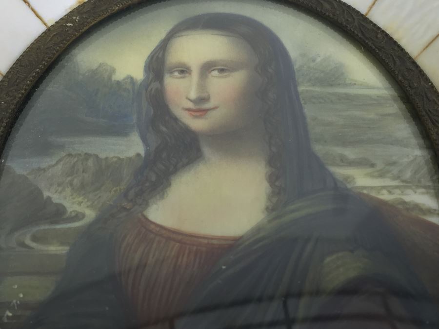 Antique Miniature Hand Painted Portrait Of Mona Lisa Signed By Artist [Photo 33]